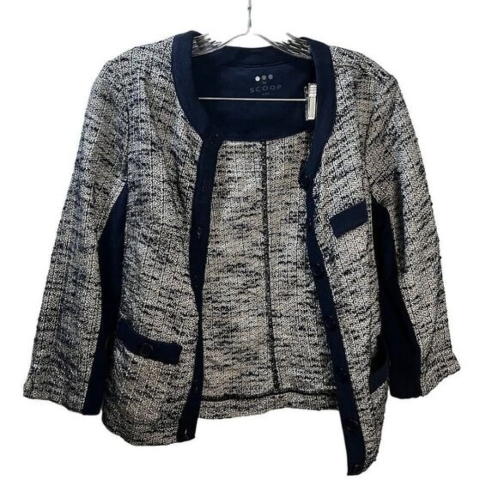Scoop‎ NYC Womens Tweed Cardigan Jacket With Button Front Pockets Black & White